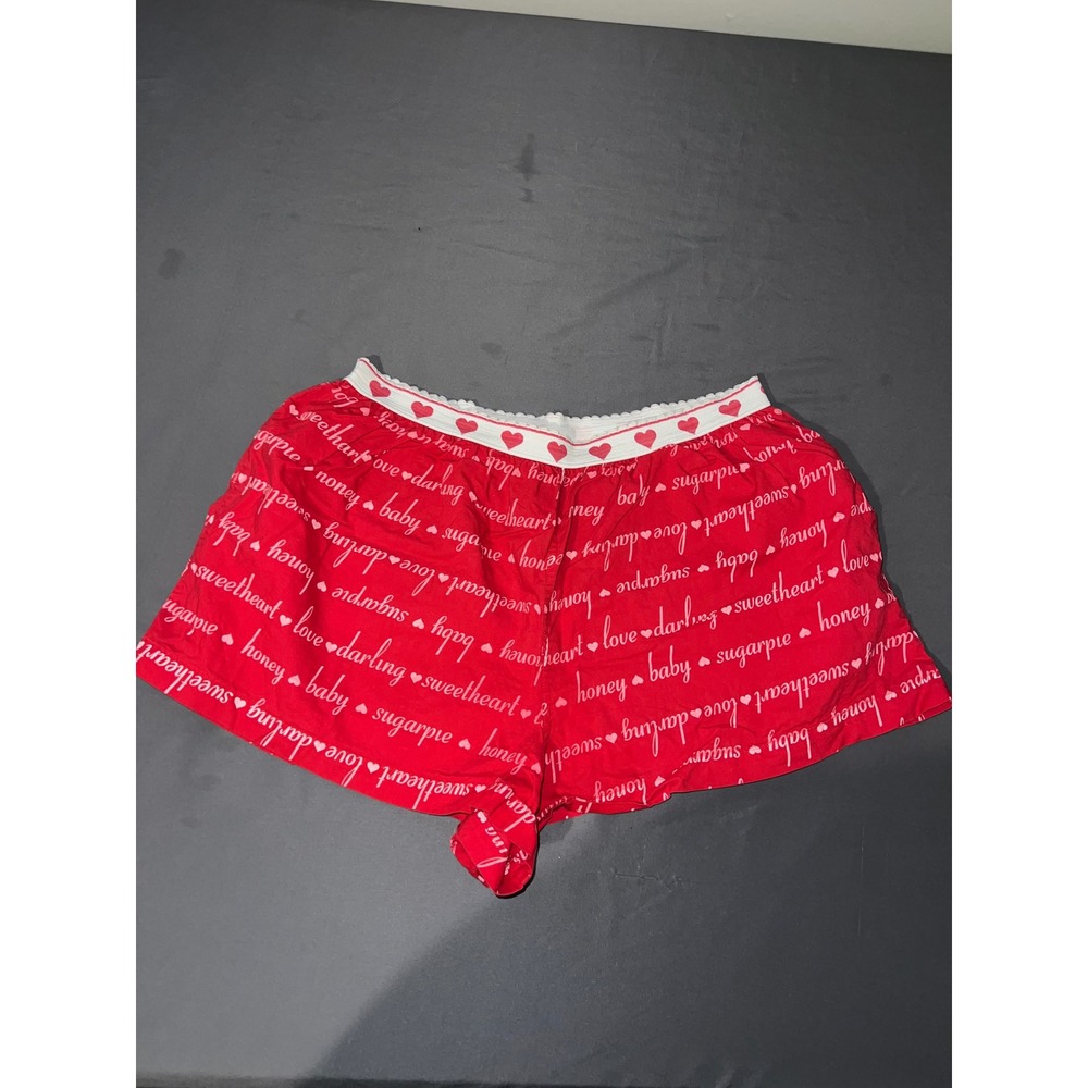 Victorias Secret Red Cotton Heart Script Pajama Shorts Womens Large 33Y003